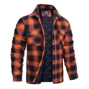 Mens Plaid Flannel Shirt Jacket Quilted Lined Heavyweight Winter Coat Warm Workw